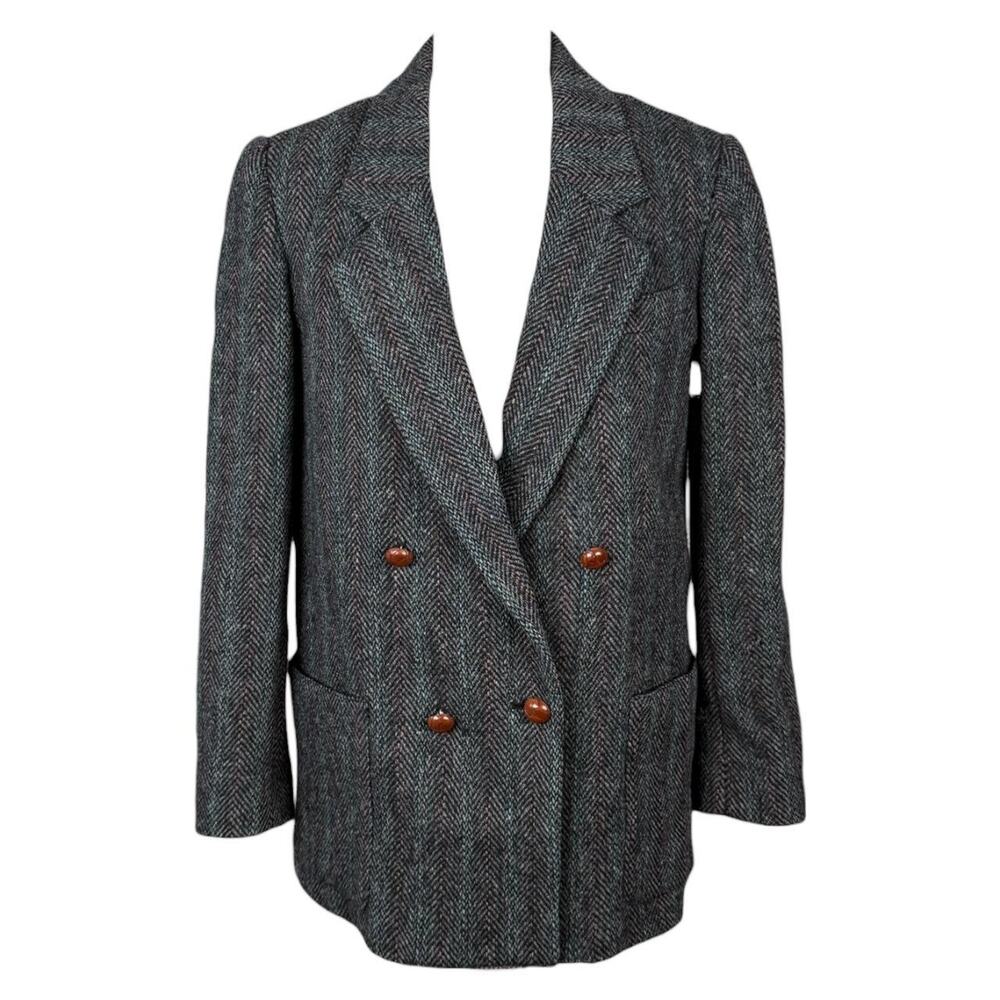 VINTAGE Harris Tweed 100% Wool Blazer Suit Jacket, size 8 women preppy